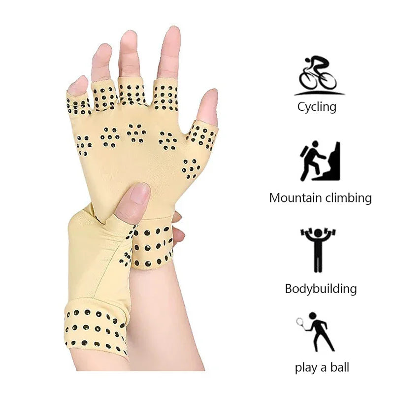Fingerless compression gloves with magnetic dots for carpal tunnel and arthritis